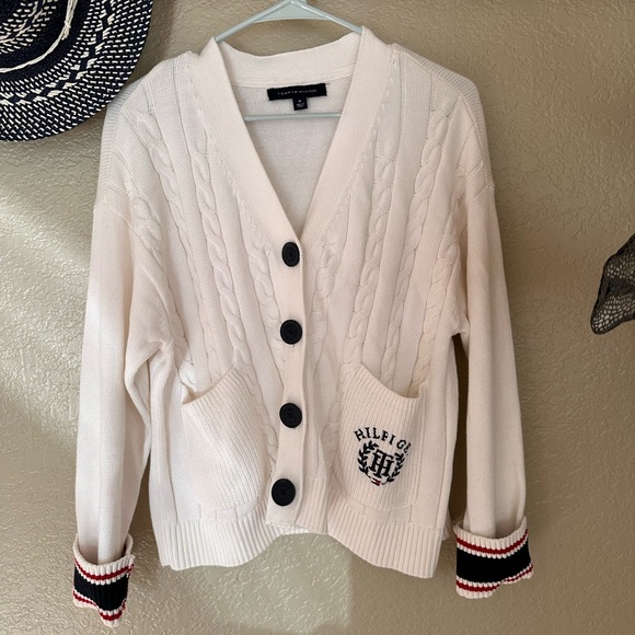 Tommy Hilfiger Sweaters - Tommy Hilfiger Women's White Cable Knit Cardigan